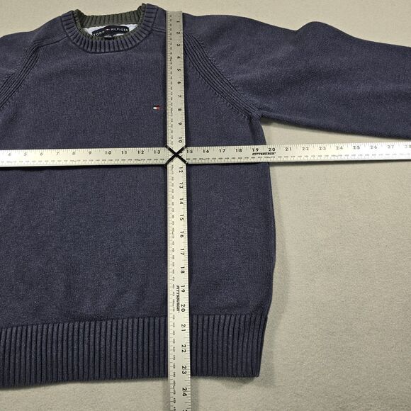Tommy Hilfiger Men's Medium Blue Crewneck Pullover Knit Sweater Embroidered Logo - Picture 3 of 6